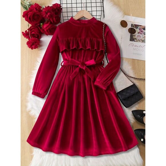 Girls Elegant Dress Long Sleeves Dresses Kids Clothes For Winter Fall Christmas - Picture 1 of 5
